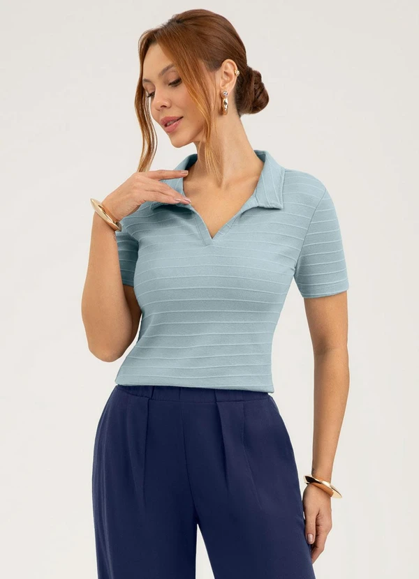 Cativa - Blusa em Canelado Azul Claro