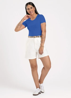 Cativa - Blusa em Canelado Azul - CATIVA