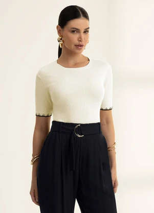 Gris - Blusa em Canelado Bege - GRIS