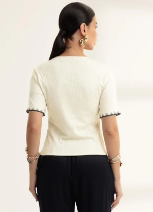 Gris - Blusa em Canelado Bege - GRIS