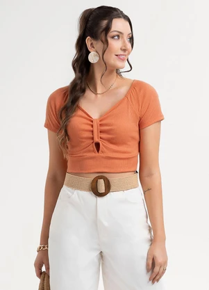 Habana - Blusa em Canelado Laranja - HABANA