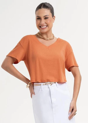 Habana - Blusa em Canelado Laranja - HABANA