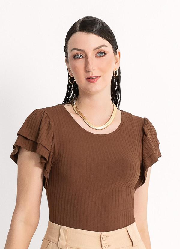 Habana - Blusa em Canelado Marrom Escuro