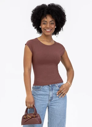 Habana - Blusa em Canelado Marrom Escuro - HABANA