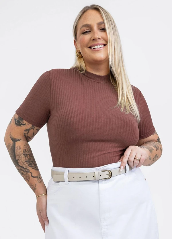 Habana - Blusa em Canelado Marrom Escuro