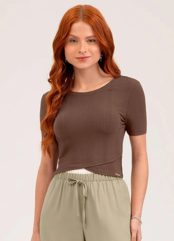 Cativa You - Blusa em Canelado Marrom Escuro