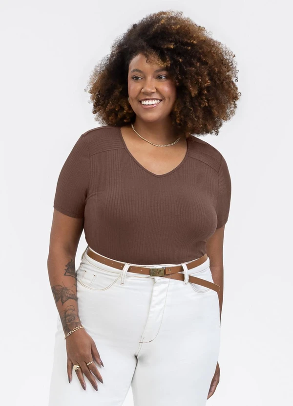Habana - Blusa em Canelado Marrom Escuro