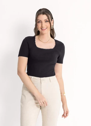 Habana - Blusa em Canelado  Preto - HABANA