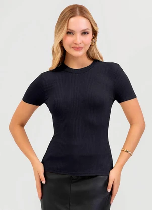 Cativa - Blusa em Canelado Preto - CATIVA