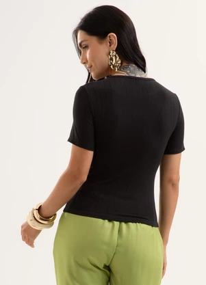 Cativa - Blusa em Canelado Preto - CATIVA