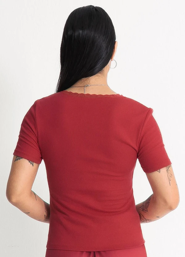 Habana - Blusa em Canelado  Vermelho Escuro 2