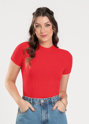 Cativa - Blusa em Canelado Vermelho - CATIVA