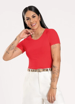 Cativa - Blusa em Canelado Vermelho - CATIVA