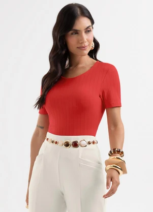 Cativa - Blusa em Canelado Vermelho - CATIVA