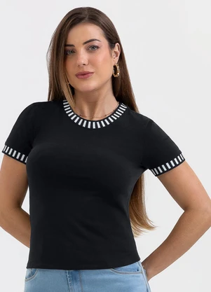 Habana - Blusa em Cotton com Retilínea Preto - HABANA