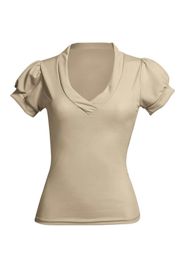 Outlet - Blusa em Helanca com Decote V Cáqui 4