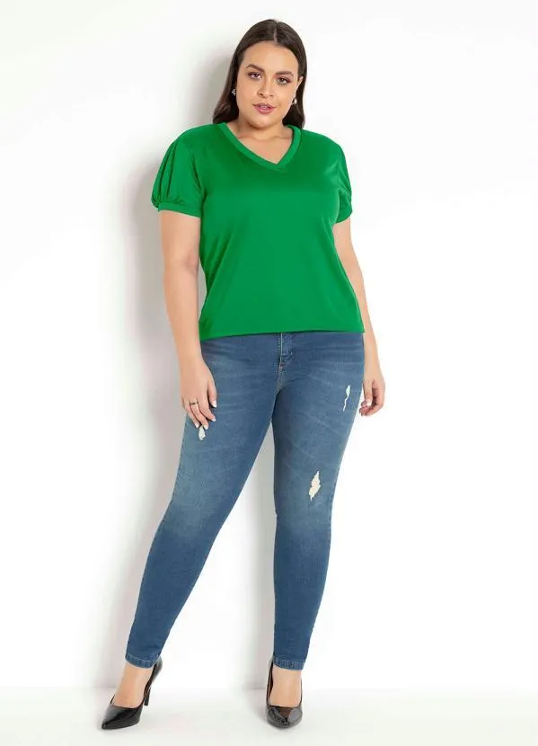 Moda Pop - Blusa em Helanca com Decote V Verde 5