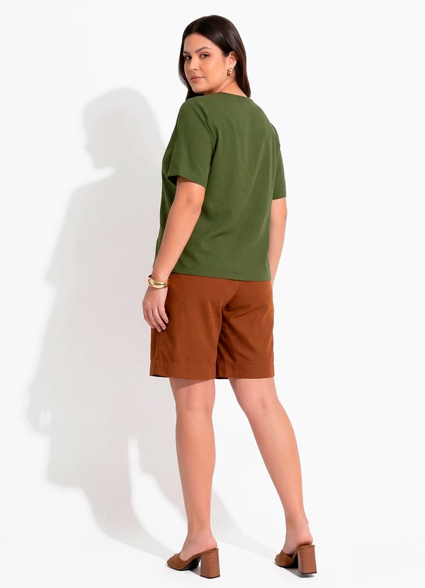 Quintess - Blusa em Linho Verde Oliva com Botões e Recortes Estruturados 15