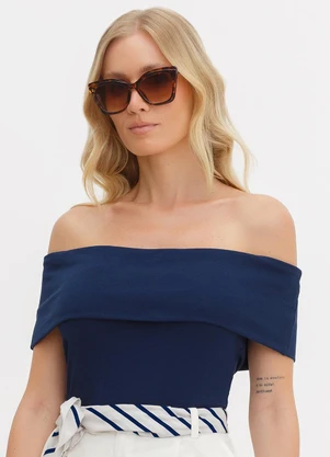 Principessa - Blusa Ombro a Ombro de Malha Canelada Marinho Gracy - PRINCIPESSA