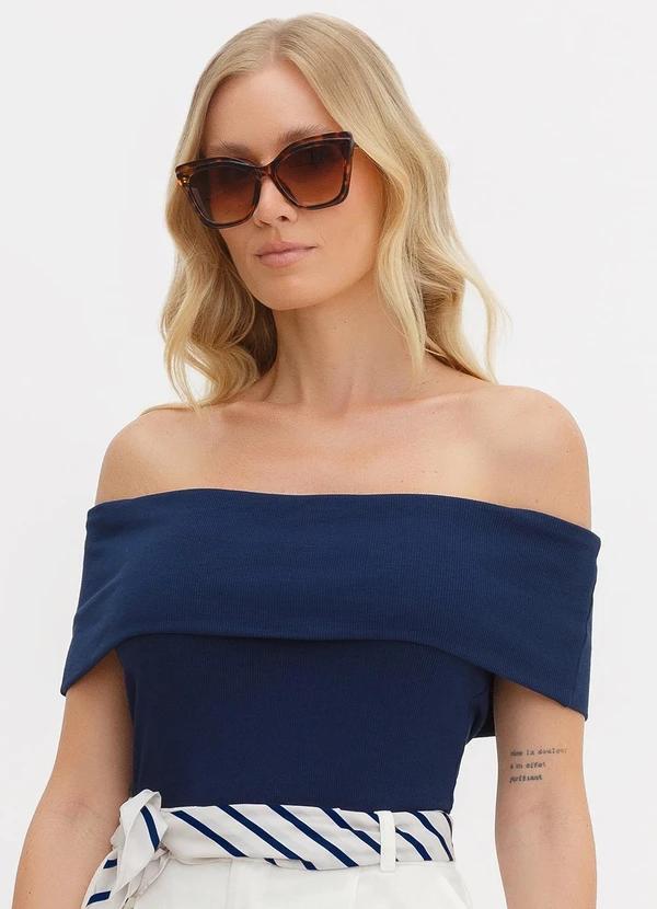 Principessa - Blusa Ombro a Ombro de Malha Canelada Marinho Gracy