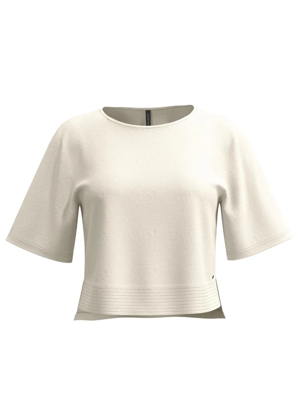 Lunender - Blusa em Malha Crepe com Mangas Curtas Branco