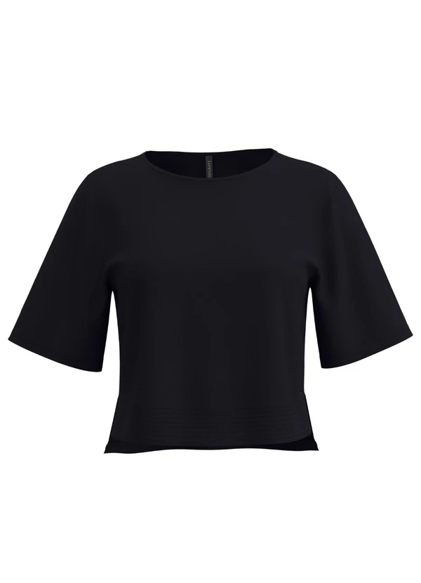 Lunender - Blusa em Malha Crepe com Mangas Curtas Preto