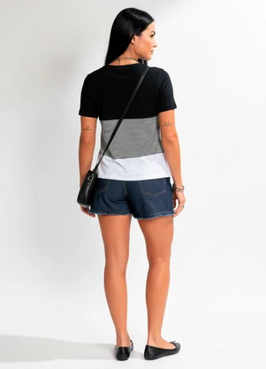 Quintess - Blusa em Malha de Viscose Listras Preta - QUINTESS