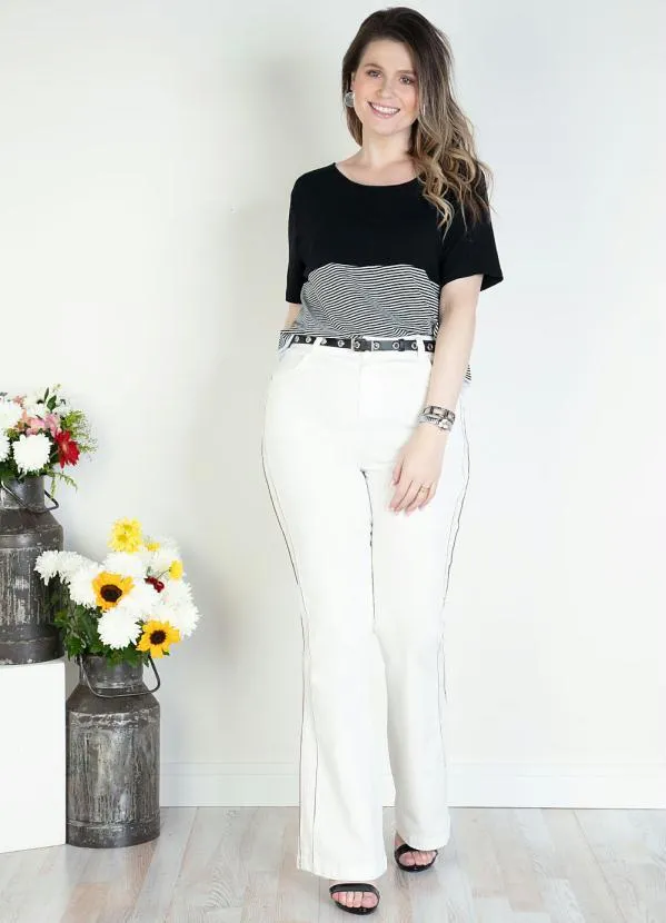 Quintess - Blusa em Malha de Viscose Listras Preta 2