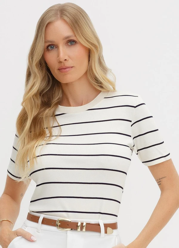 Principessa - Blusa em Malha Listrada Mabel Off e Marinho