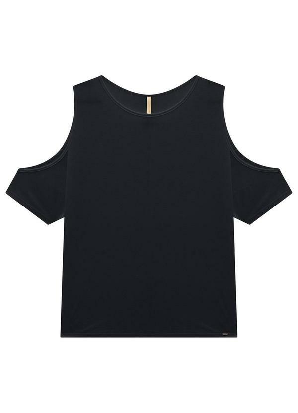Lunender - Blusa em Malha Viscose com Recorte Ombros Preto