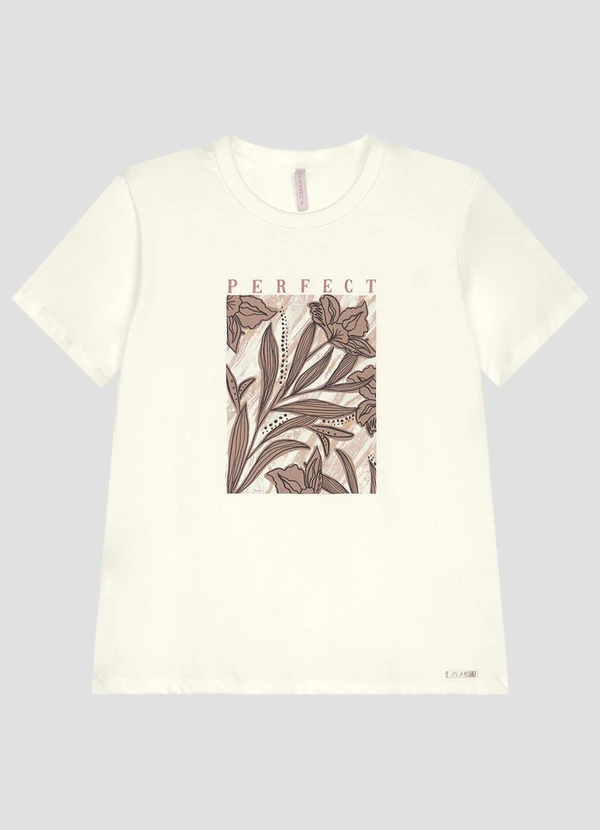 Cereja Rosa - Blusa em Meia Malha com Estampa Frontal Bege