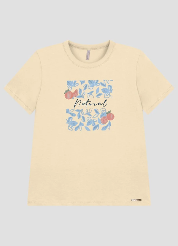 Cereja Rosa - Blusa em Meia Malha com Estampa Frontal Bege