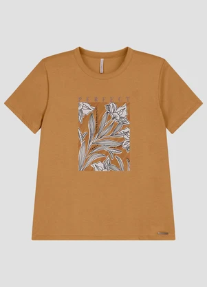 Cereja Rosa - Blusa em Meia Malha com Estampa Frontal Marrom - CEREJA ROSA