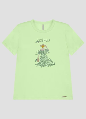 Cereja Rosa - Blusa em Meia Malha com Estampa Frontal Verde - CEREJA ROSA