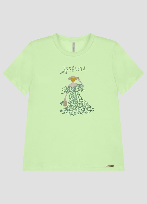 Cereja Rosa - Blusa em Meia Malha com Estampa Frontal Verde