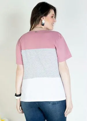 Quintess - Blusa em Meia Malha Listras e Rosa - QUINTESS