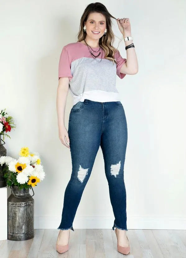 Quintess - Blusa em Meia Malha Listras e Rosa 8