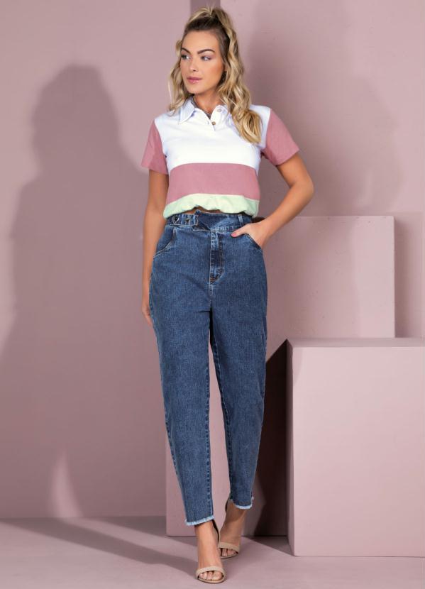 Quintess - Blusa em Moletinho Branco, Rosa e Verde com Gola 3