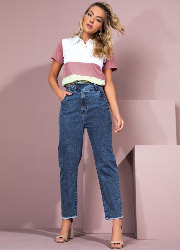 Quintess - Blusa em Moletinho Branco, Rosa e Verde com Gola 5