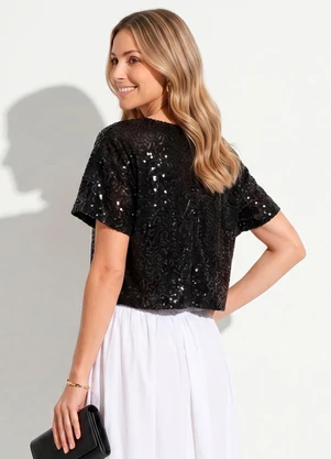 Quintess - Blusa em Paetê Preto Soltinha - QUINTESS