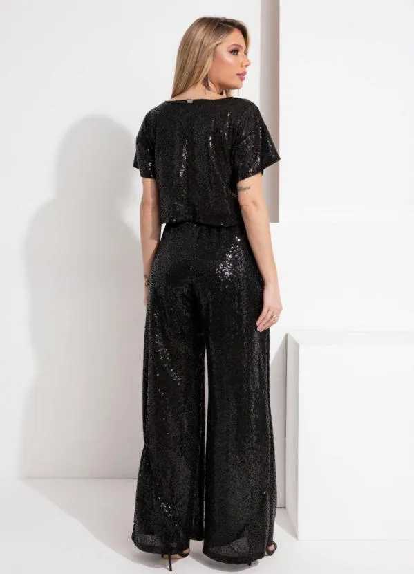 Quintess - Blusa em Paetê Preto Soltinha 5