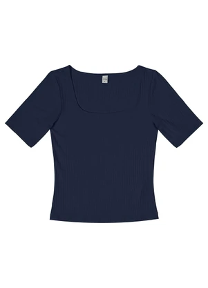 Rovitex - Blusa em Ribana Canelada Azul - ROVITEX