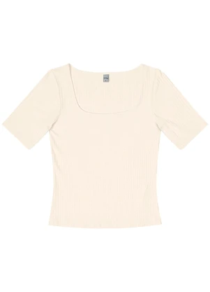 Rovitex - Blusa em Ribana Canelada Bege - ROVITEX