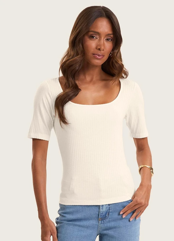 Rovitex - Blusa em Ribana Canelada Bege