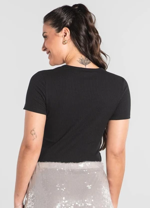 Just Basic - Blusa em Ribana Canelada Preto - JUST BASIC