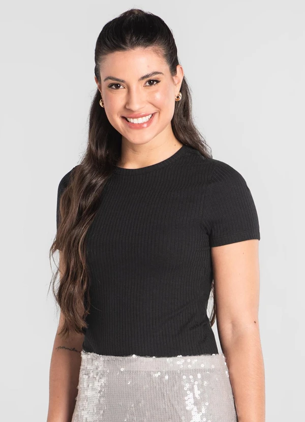 Just Basic - Blusa em Ribana Canelada Preto