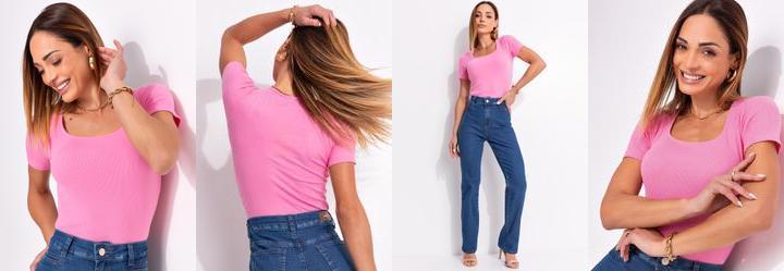 Blusa em Ribana Canelada Rosa