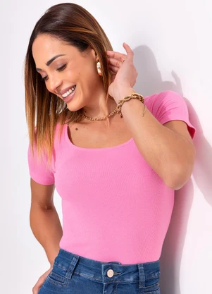 Multimarcas - Blusa em Ribana Canelada Rosa - MULTIMARCAS