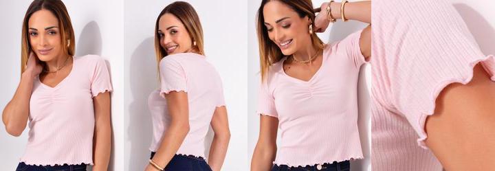 Blusa em Ribana Canelada Rosa