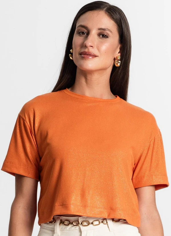 Rovitex - Blusa em Ribana Canelada Laranja